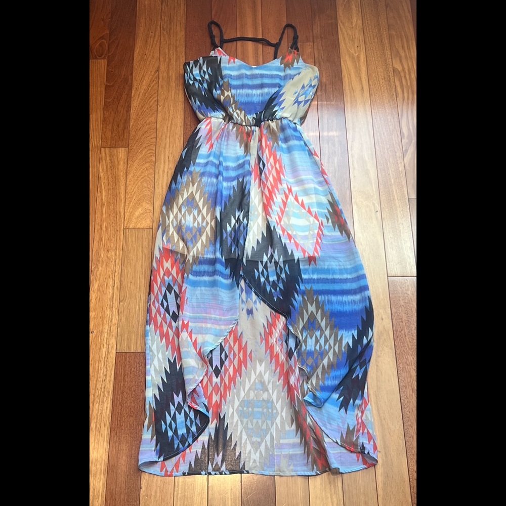 Xhilaration Aztec Print Maxi Dress in Blue and Coral